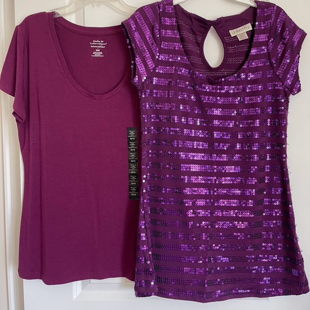 Purple sequin + plain banana republic tops medium